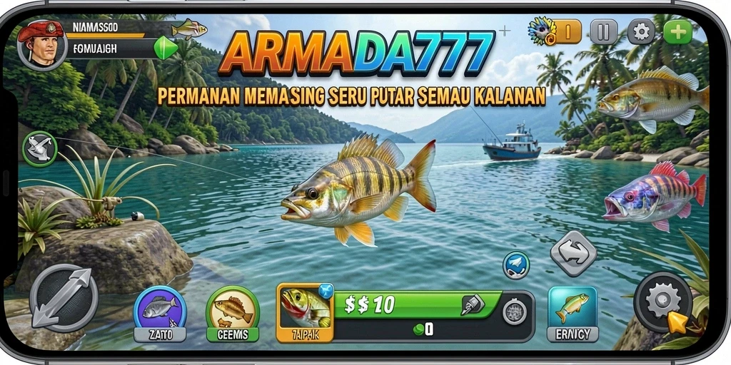 Tangkapan layar menunjukkan gameplay memancing yang mendebarkan di ARMADA777.