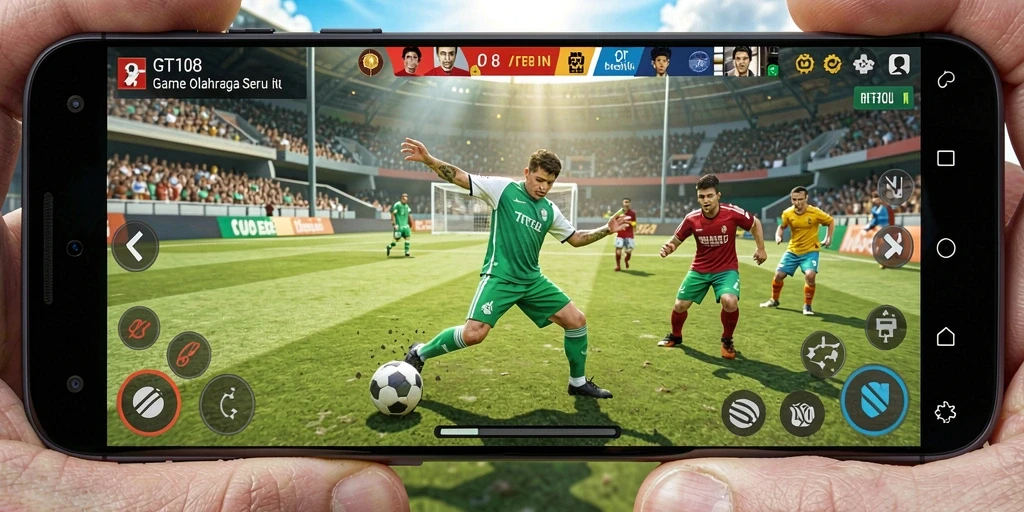 Tampilan gameplay seru dalam GT108, menampilkan aksi olahraga yang mendebarkan.